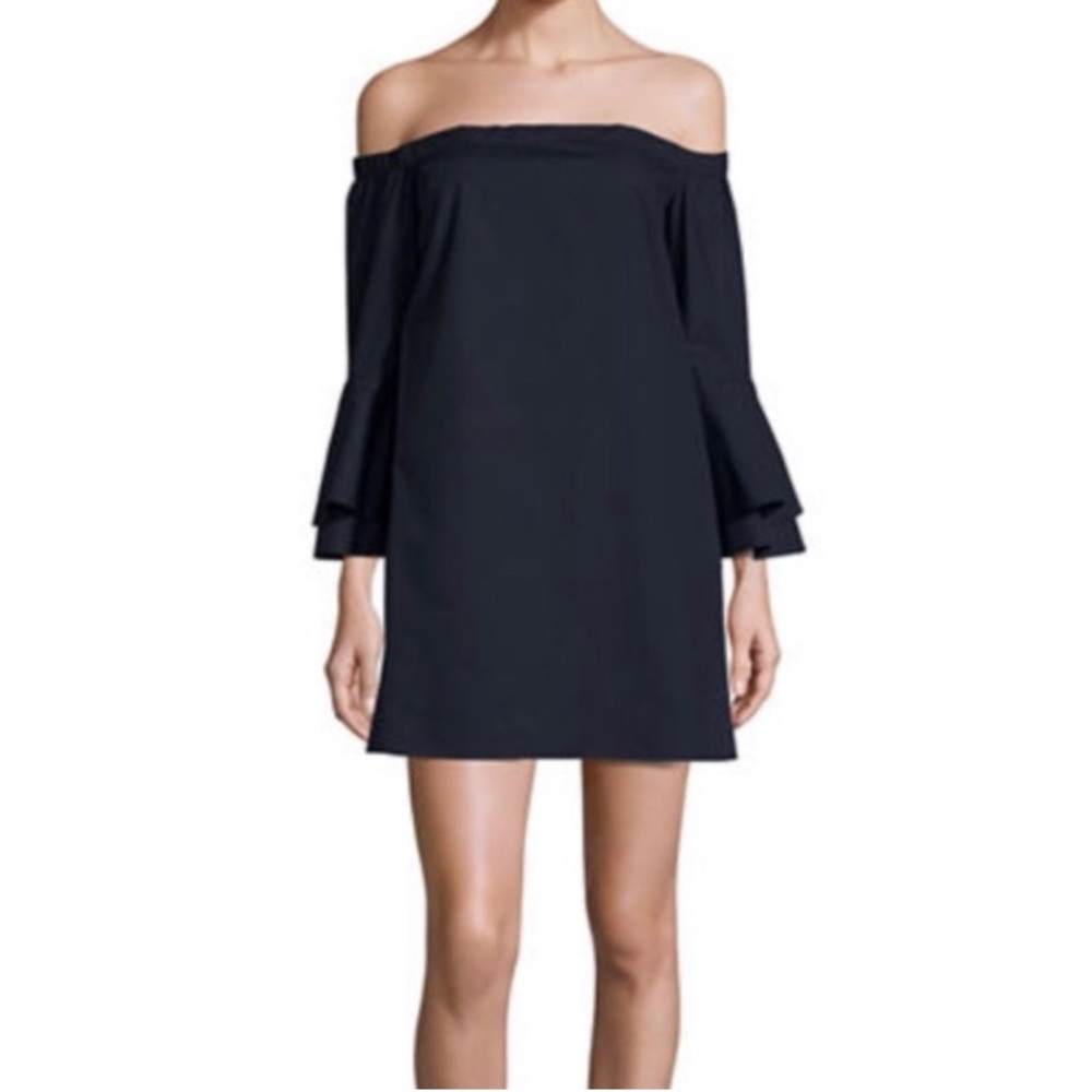 Amanda Uprichard Arabelle Dress with  Off-the-Shoulder Bell-Sleeve Navy blue